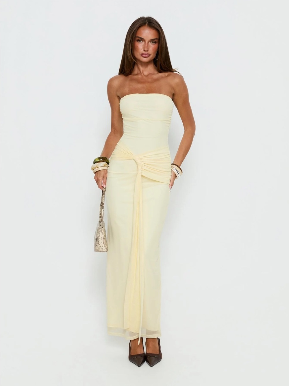 Princess Polly Senora Strapless Drape Maxi Dress Lemon Size 4